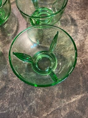 Vintage Emerald Green Glass Divided Serving Bowls, Quantity 6